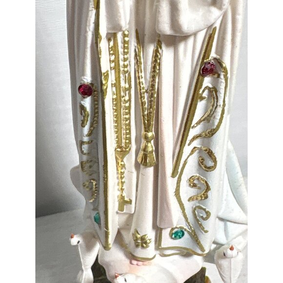 Our Lady Of Fatima Resin Religious Statue 7"Tall Hand Painted Doves Rhinestones - Picture 8 of 9